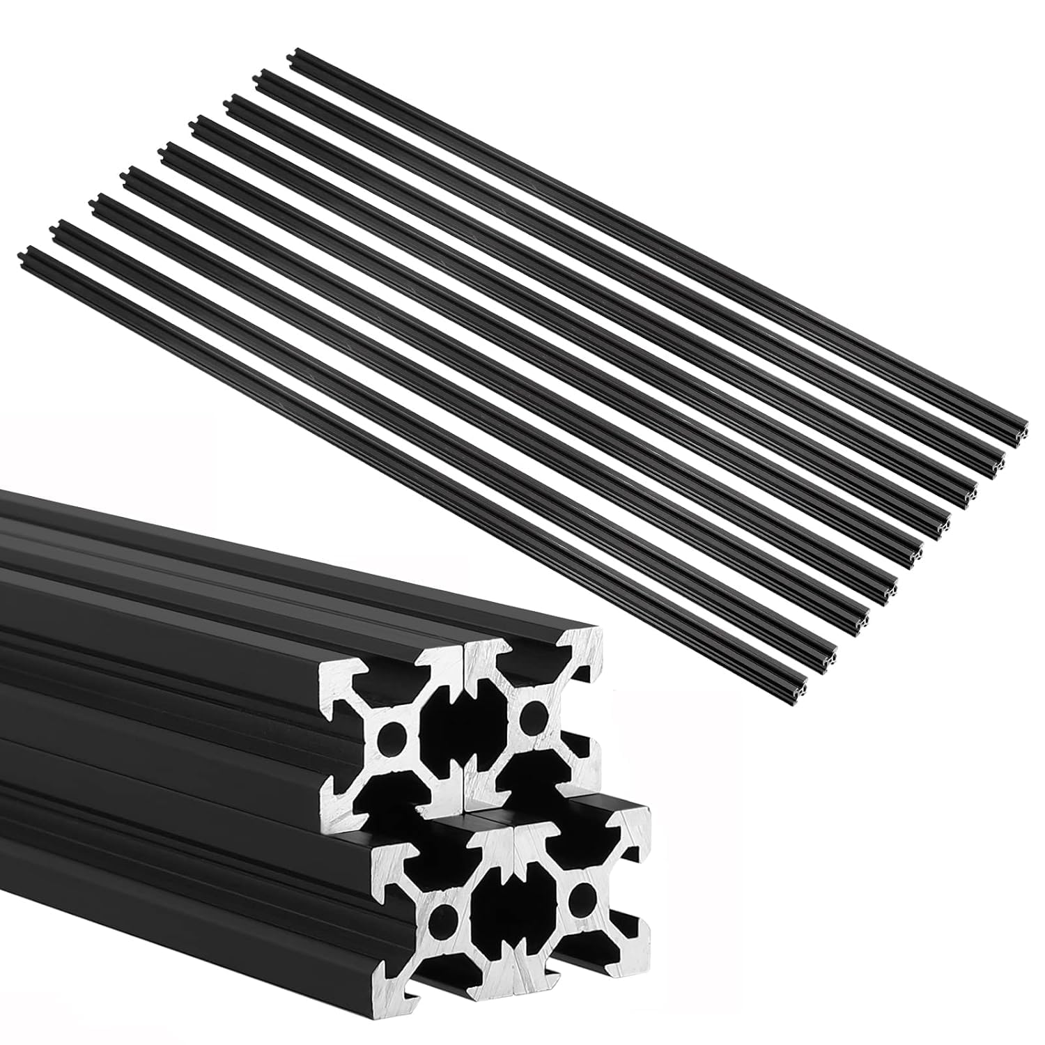 JiGiU Lot de 9 Profilés en Aluminium 2020 Type V 1000 mm | Rail Linéaire Anodisé Norme Européenne, Profilés d'Extrusion, pour Imprimante 3D CNC et DIY, Noir
