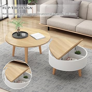 Round Coffee Table, Solid Wood Coffee Table, Round Stylish Coffee Table, Living Room Table, Nesting Coffee Table with Storage Center Table, Small Coffee Table, Sofa Table for Home Living Room Drawing