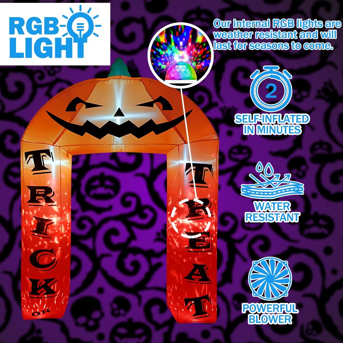 BLOWOUT FUN Halloween Decorations 9 FT Halloween Inflatable Pumpkin Archway Decor, Large Blow Up Yard Decorations with Built-in Blower & Fire LED Lights, Halloween Inflatables for Lawn Garden Party