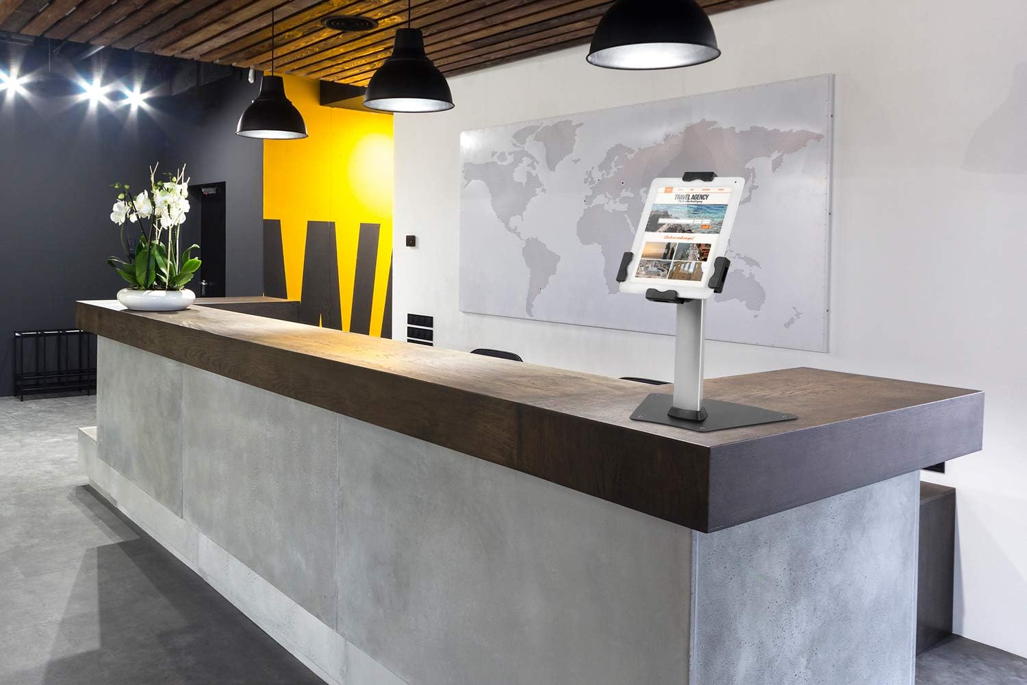 Mount-It! Secure Universal Tablet POS Kiosk Stand with Locking Clamp & Bolt-Down Base, 360° Rotation & +80°/-65° Tilt, Wall or Counter Mount for 7.9"–11" Tablets, iPad, Galaxy Tab & Surface Go