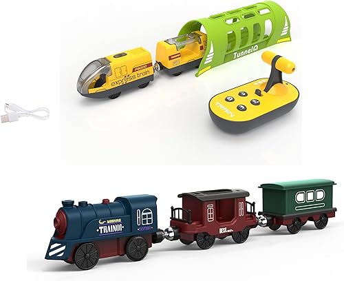 Tren locomotora a pilas con túnel para pistas de madera, juguete motorizado de tren compatible con Thomas, Brio, Chuggington