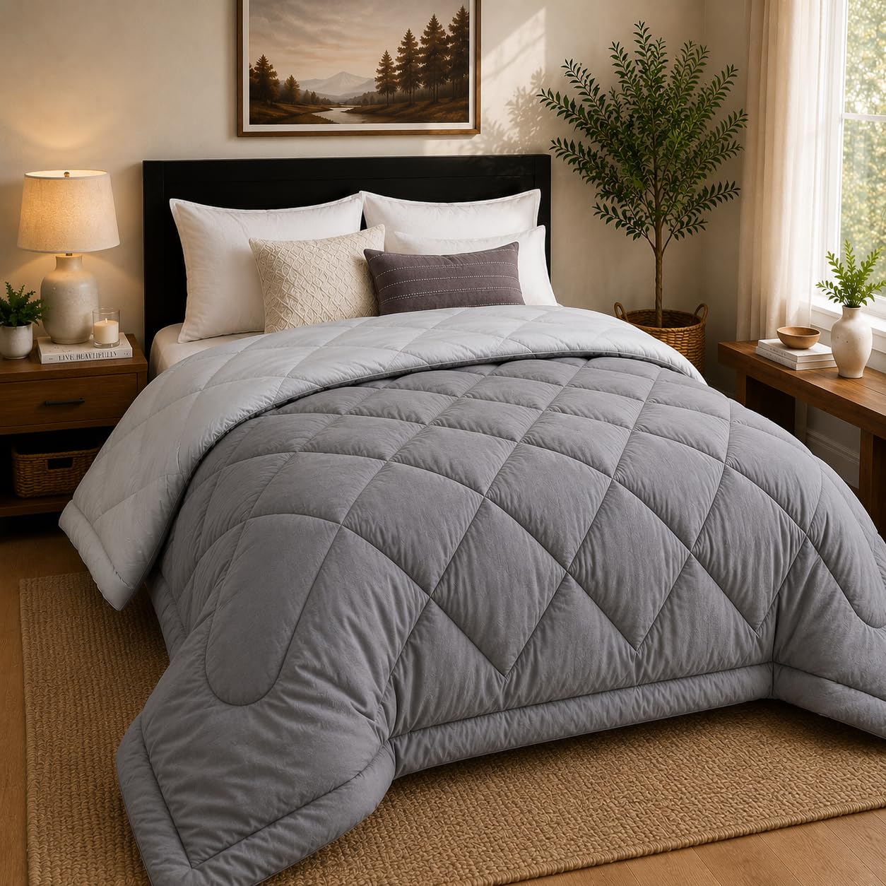 ABRAZO Reversible Comforter 220 GSM Microfiber Reversible AC Comforter/Blanket for Winter/Quilt/Duvets for Double Bed (90 * 100,)| TC - 220 (Grey)-picture-32