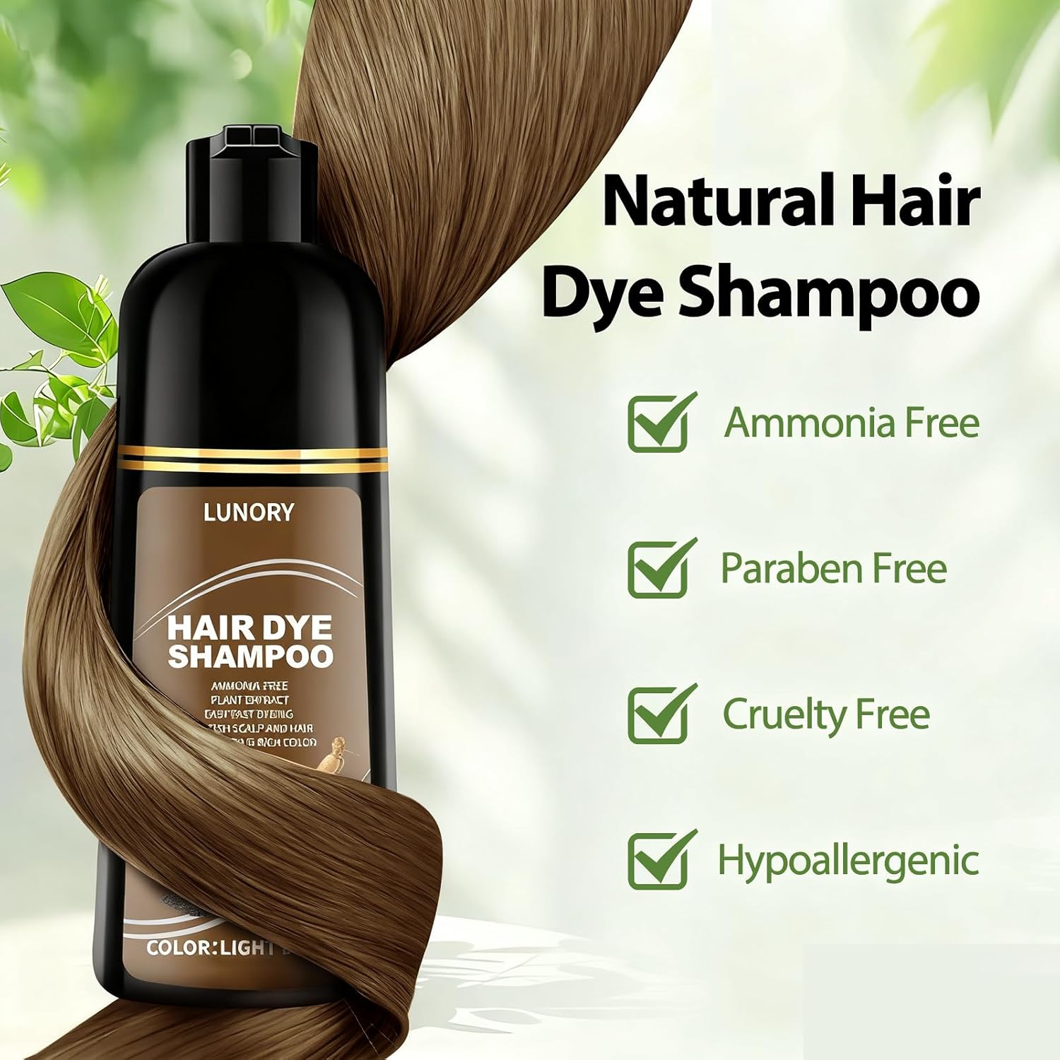 Light Brown Hair Dye Shampoo for 100% Gray Coverage - 3 IN 1 Hair Color Shampoo with Argan Oil & Ginseng, Ammonia & Paraben Free, Long Lasting Semi-Permanent Natural Color for Women & Men - Image 4