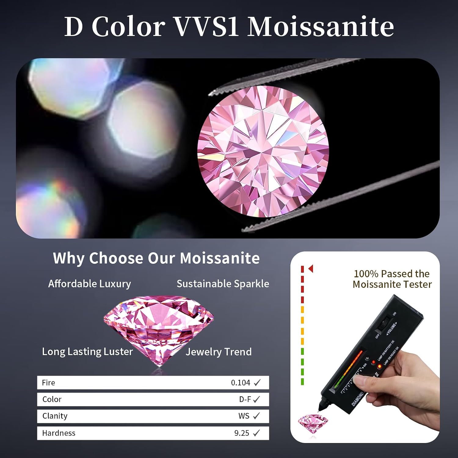 Moissanite Stud Earrings for Women & Men, 4-7.5mm Multicolor Round Cut Moissanite, Screw Back Hypoallergenic Earrings for Sensitive Ear, 18K Gold Plated Jewelry Gift, VVS Clarity