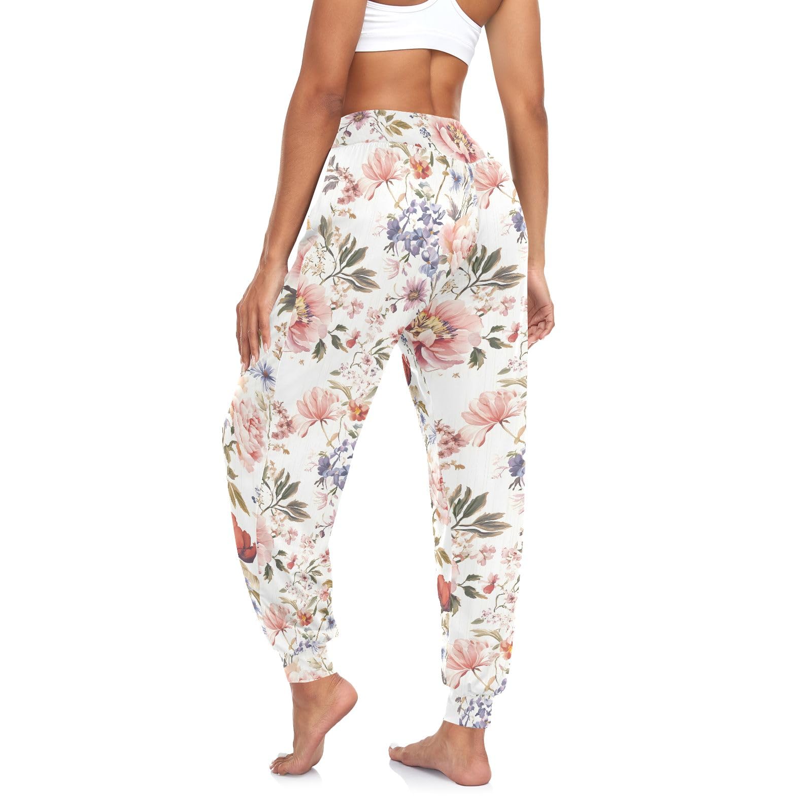 Vintage Flowers Botanical Sweatpants for Women Hippie Pants Lightweight Summer Pants, XXL