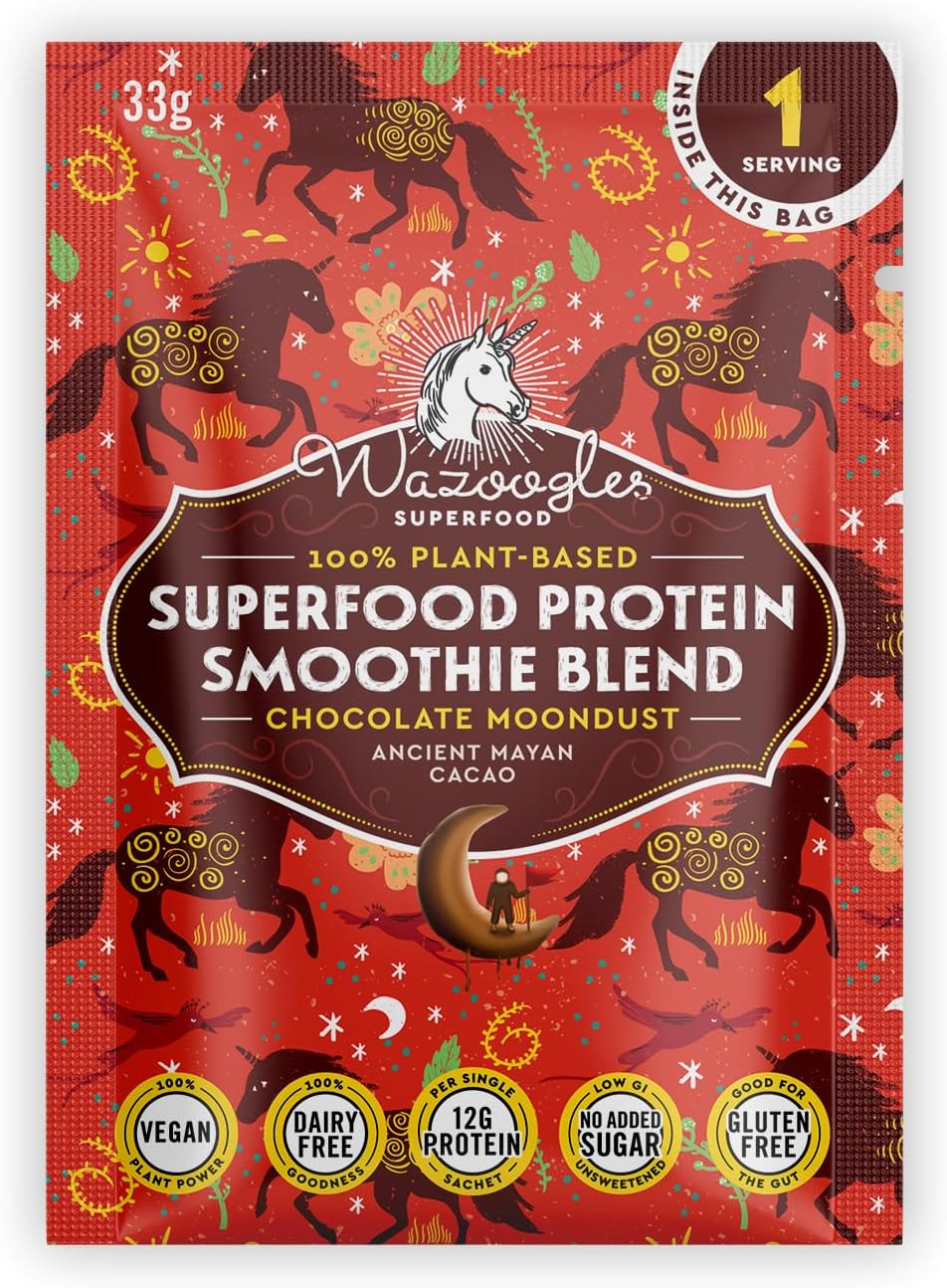 Wazoogles Superfood Protein Smoothi Blend – Chocolate Moondust, 33g | Clean Ingredients | Gluten Free | No Added Sugar | 12g Protein Per Serving | Sustainably Sourced | Plant Based Protein