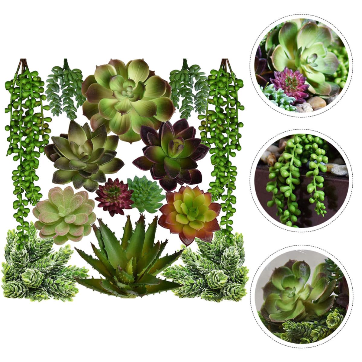 Succulentes Artificielles Décoratives Ambiance Noël 14 Pièces Vert PVC PE | Légères, sans Entretien Quotidien, sans Décoloration, pour Photo Props, Petit Jardin D’Garçon et Filles, Usage DIY