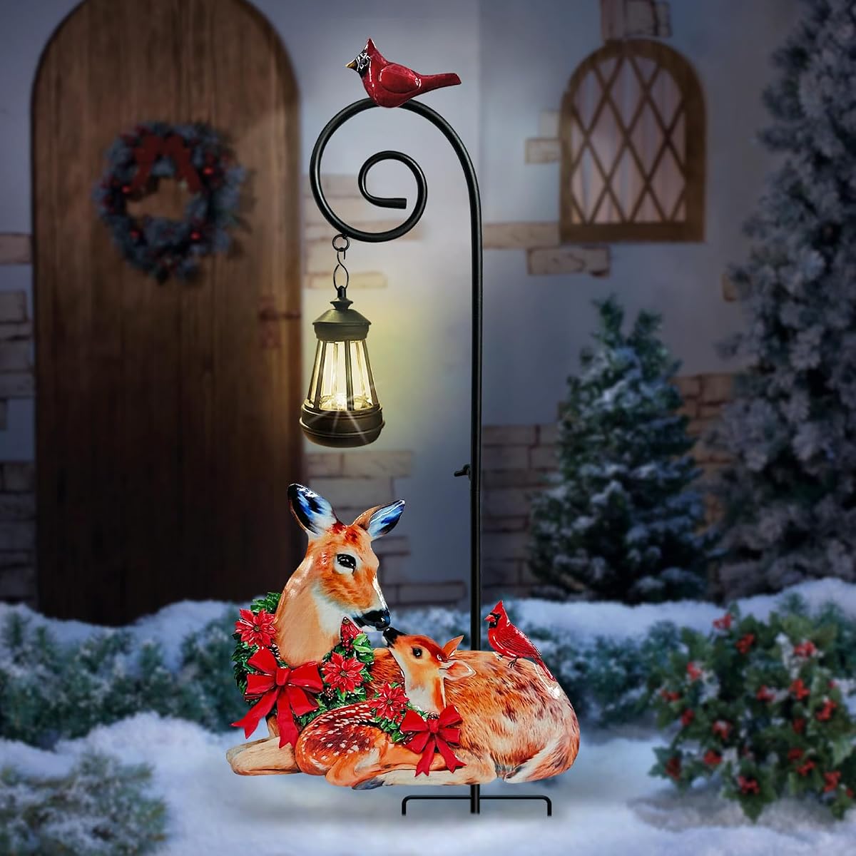 Solar Christmas Decorations Outdoor,Metal Deer Solar Lights Garden Stakes | Christmas Deer Statues Yard Decor,Solar Lantern Outdoor Waterproof for lawn,Pathway,Patio,Porch