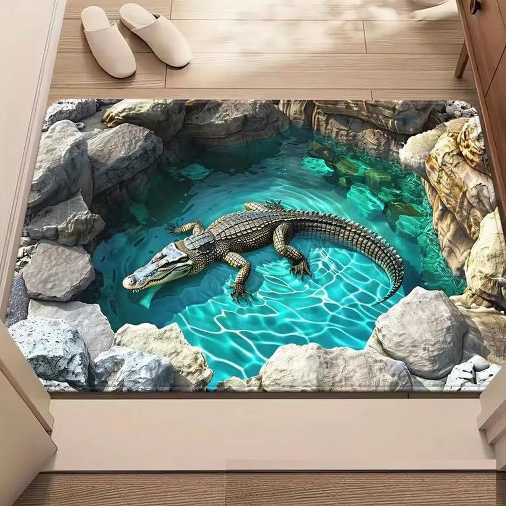 JUXDZISHW Front Door Mat Outside Entrance, Brick Bottomless Hole Area Rug for Living Room 3D Trap Optical Visual Illusion Rugs Playroom Floor Carpet Mat Non-Slip,P,50 * 80cm