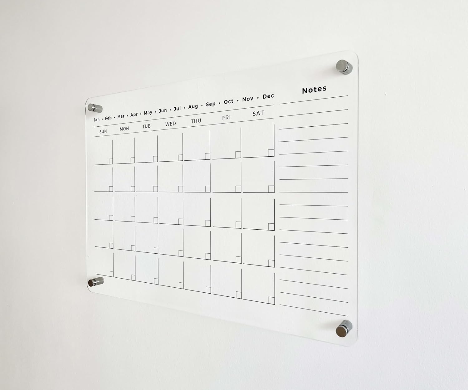 Black Acrylic Dry Erase Board - Personalized Calendar 2026, Clear Plaque for Wall, Personalized Clear Wall Calendar, Writing Board with Standoffs