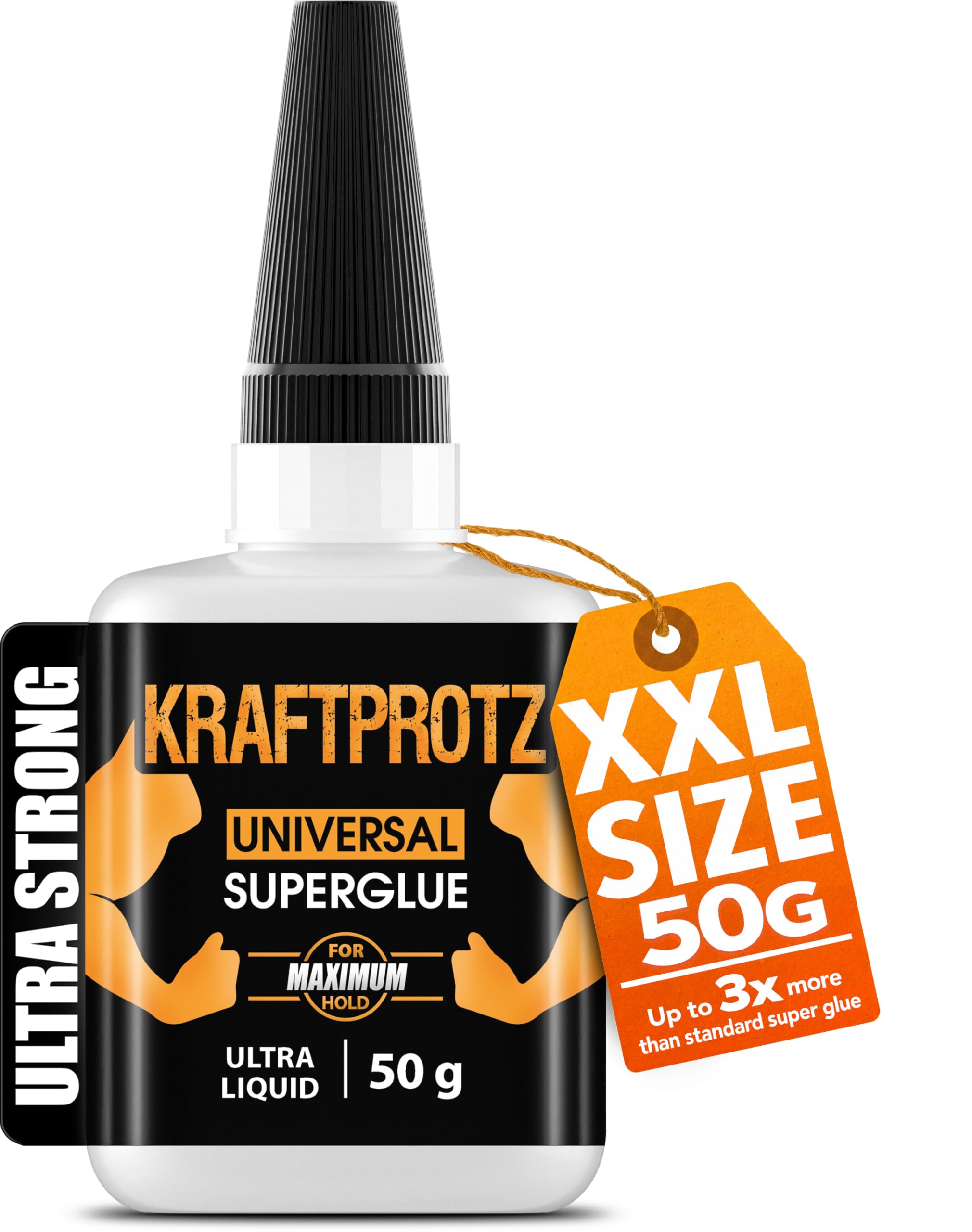 Superglue Liquid – 50 g / 1.75 oz – Fast-Drying CA Super Glue for Fine Cracks, Wood, Metal & Ceramic – Capillary Flow Tip for Detailed Repairs – KRAFTPROTZ