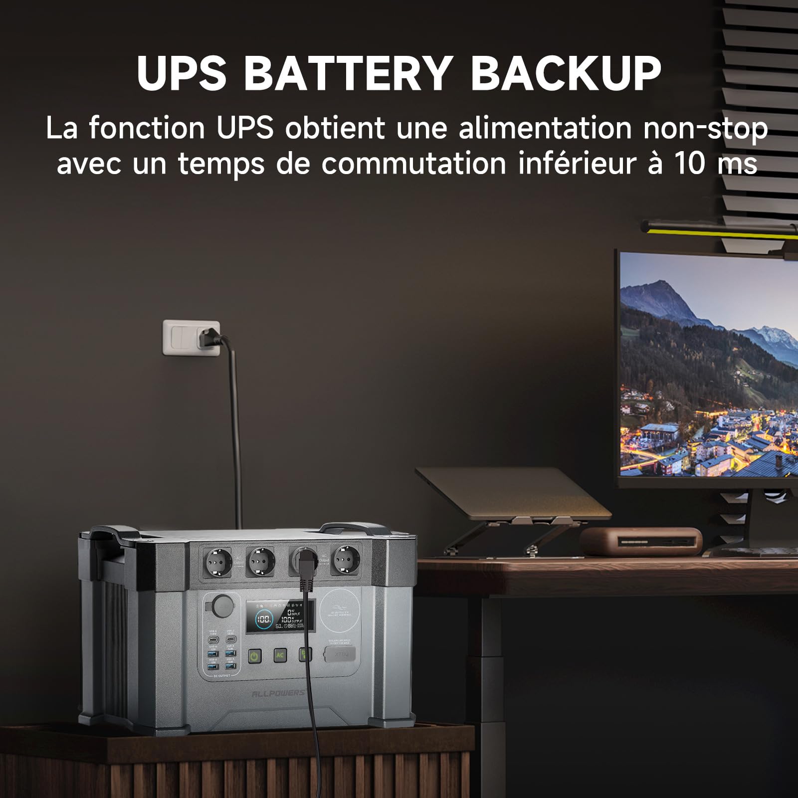 ALLPOWERS S2000Pro Station électrique portable 2400W 1451Wh (crête 4000 W), 0 à 100% en 1,5 heure, fonction UPS, générateur solaire pour camping, panne de camping-car, courant, extérieur