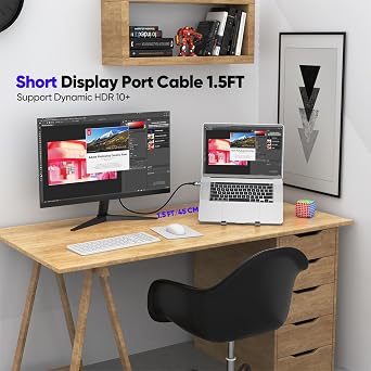 Short DisplayPort Cable 2.1 1.5FT, 16K Display Port 2.1 DP to DP Cable (8K@240Hz, 4K@240Hz) HDR, DSC 1.2a Compatible with KVM FreeSync Gaming Monitor PC 5090 7900XTX