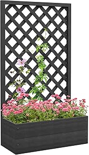 Outsunny Raised Garden Bed with Trellis Lattice, Wood Planter Box with Self Draining Gap, Freestanding Trellis Planter for Climbing Plants, Vines, Flowers, 29.5" x 13.25" x 53.25", Black