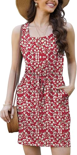 CheChury Vestidos Verano Mujer Sin Mangas Cuello Redondo Mini Vestido Frescos Mu