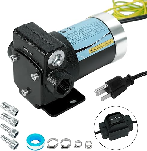 Bomba de transferencia de combustible de gasolina de 110 V con cables de conexión, bombeo reversible mejorado, protección térmica, control de