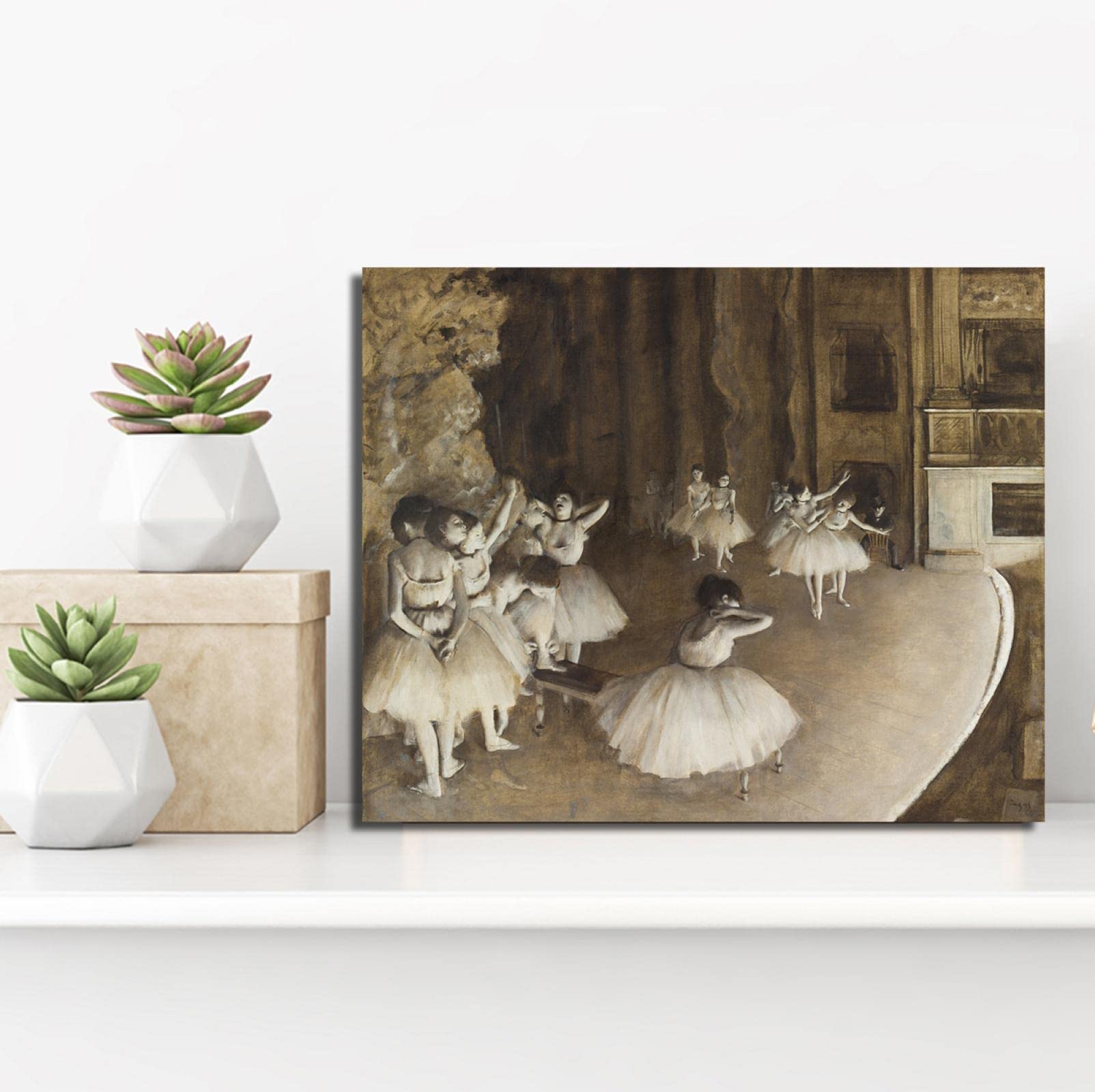 CHERHERART Cuadros en lienzo para decoración de sala de estar ensayo de ballet de Edgar Degas en el escenario impresiones en lienzo carteles para decoración de pared del hogar 75x100cm marco interior