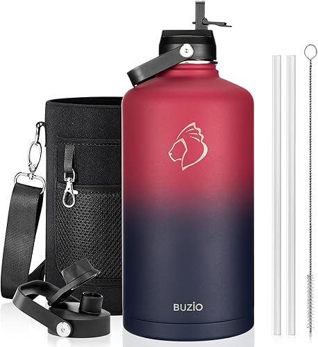 Miniatura 61 de BUZIO Botella de agua aislada de 24 oz, frasco de agua de boca ancha de acero inoxidable con tapa de pajita, frío durante 48 horas a prueba de