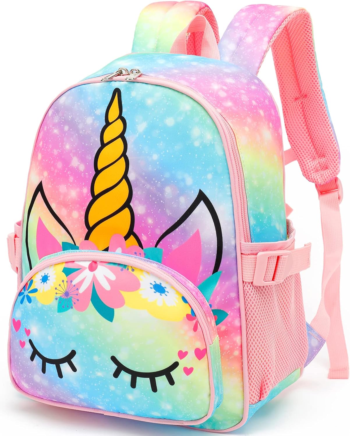 Kids Backpack Girls School Backpack Preschool Kindergarten Unicorn Toddler BookBag with Chest Clip (Slanting Rainbow) - Image 7
