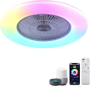 24" Bladeless Low Profile Ceiling Fans with Lights and Remote/APP/Voice Control, Low Profile Ceiling Fan with RGB Lights, Enclosed White