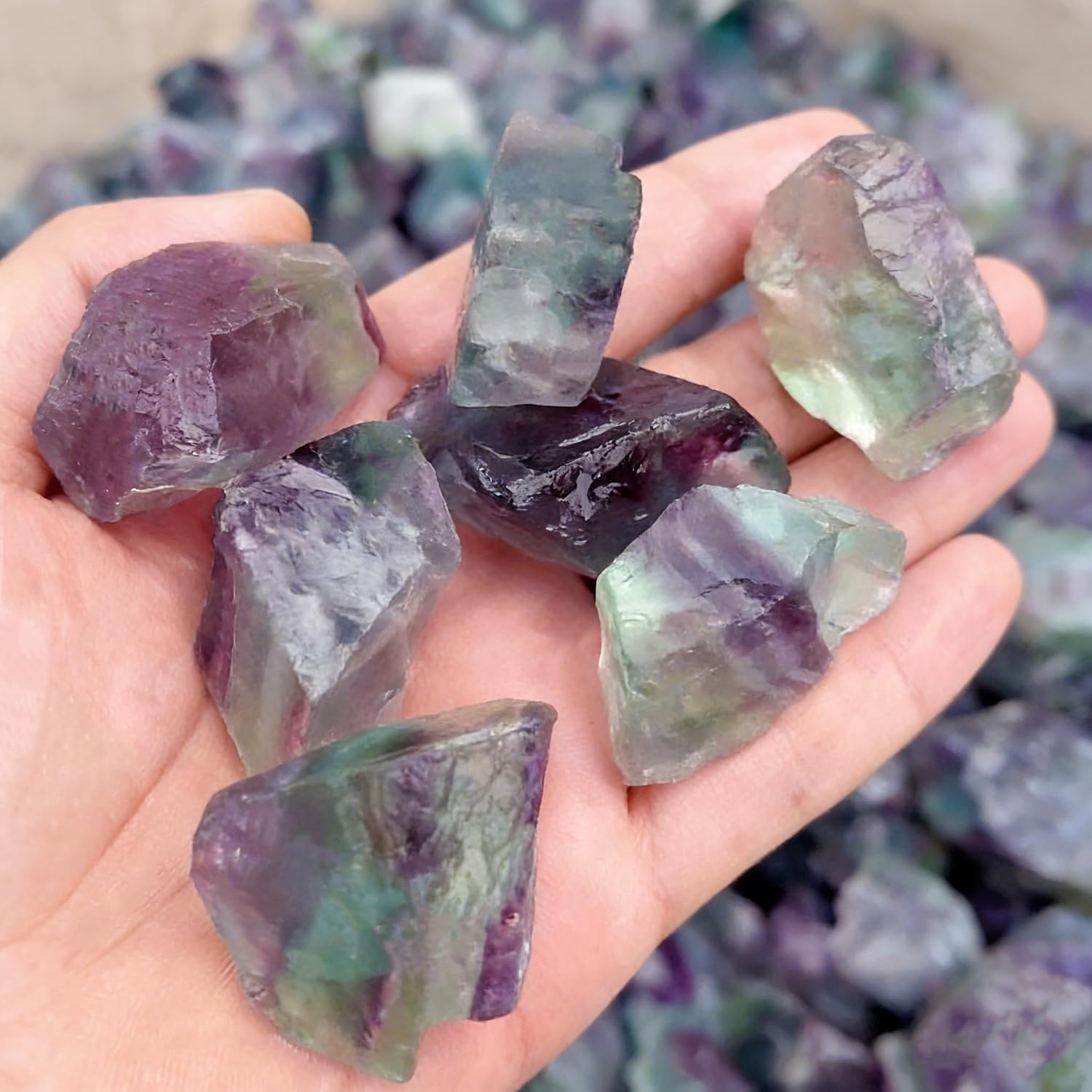 4lbs Rough Rocks for Tumbling, Unpolished 1.2-2.5 Inch Rock Tumbler Stones, Raw Rainbow Fluorite Healing Stones for Wire Wrapping, Wicca Reiki, Meditation, Collection, Decoration