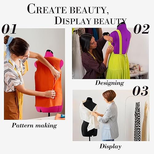 Miniatura 3 de MNOXBCCO formas de vestido para costura, maniquí femenino negro ajustable talla 12-18, cuerpo de modelo con capacidad de engrapado con 13 diales y