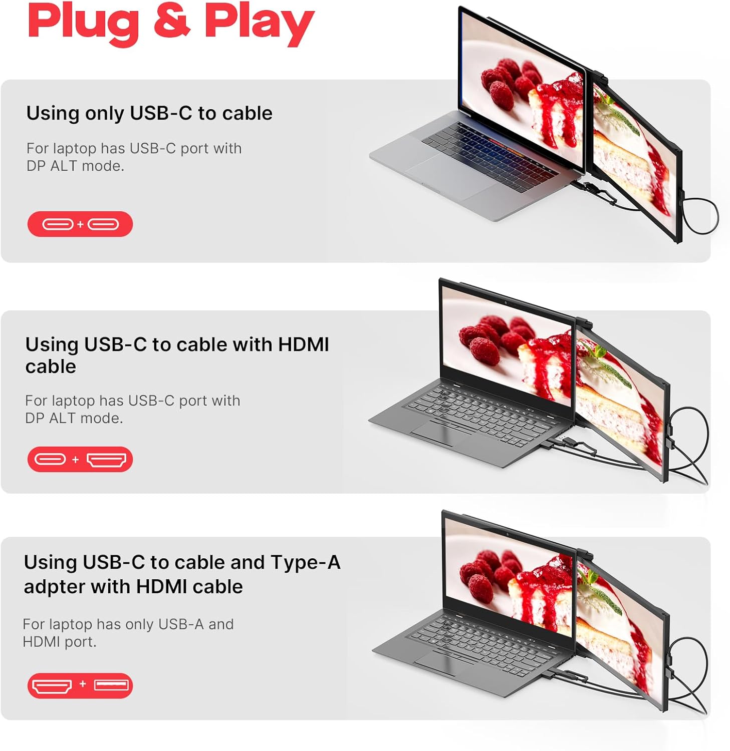Portable Monitor - Mobile Pixels Duex Plus DS 13.3" FHD 1080P Laptop Monitor Extender, USBA/Type-C/HDMI Plug and Play Laptop Screen for 13"-14.5" Laptops, Windows/macOS/Android/Switch Compatible