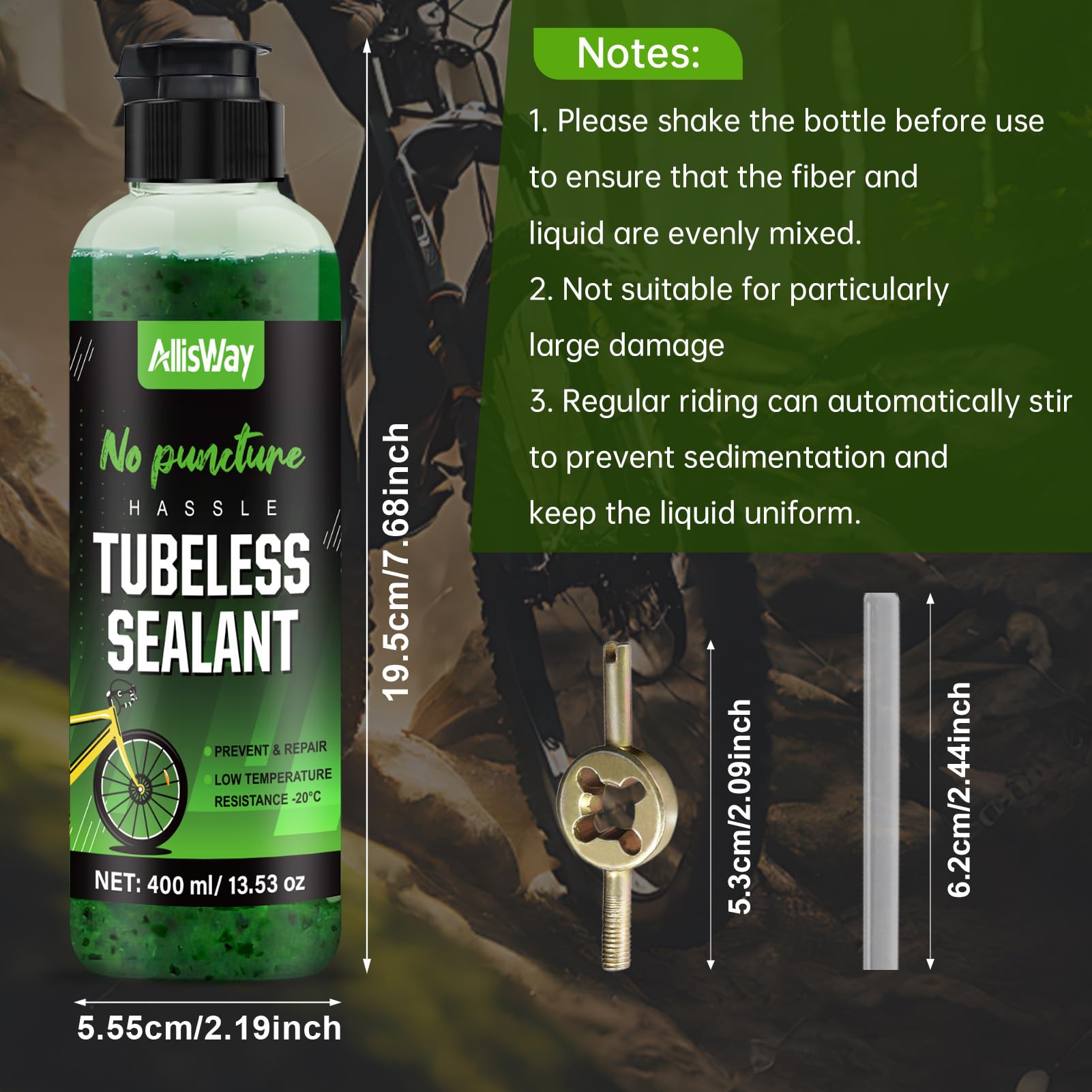 Lattice Tubeless, Liquido Tubeless MTB, Liquido Antiforatura MTB, Adatto per Mountain Bike e Bici da Strada, Prevenzione e Riparazione, Resistenza alle Basse Temperature -20°C, Verde, 400 ml