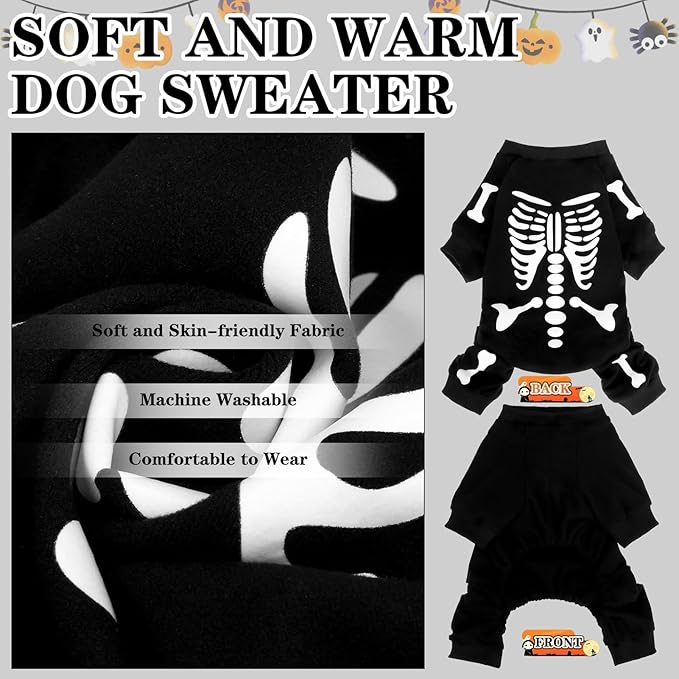 Pijama para Perro Halloween Esqueleto Brillante EXPAWLORER Talla XS miniatura 3