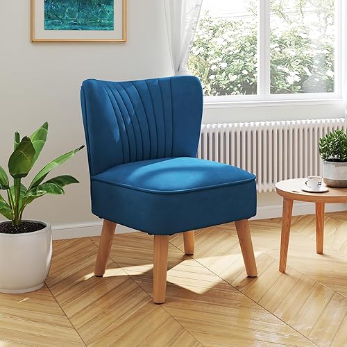 Miniatura 10 de KOMFOTT Juego de 2 sillas decorativas tapizadas, moderna silla de terciopelo sin brazos con patas de madera de goma maciza, sofá con respaldo de ala