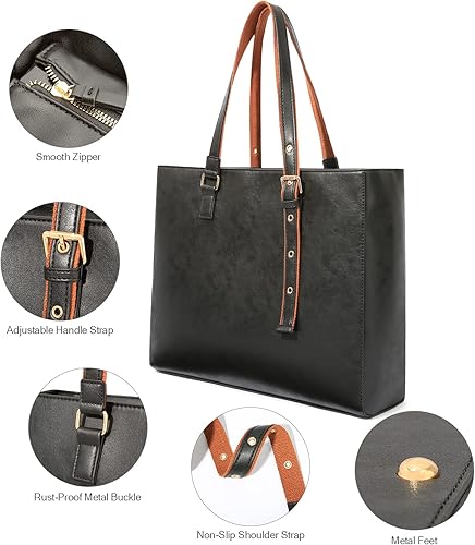 Miniatura 3 de CHIENTUNG Leather Laptop Tote Bag for Women Large Professional Briefcase Work Bag with 4 Compartments Up to 15.6 inch