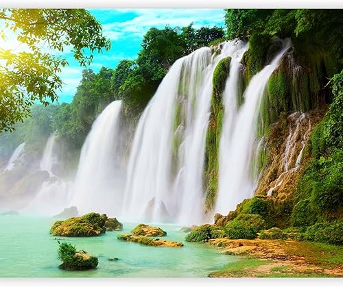 artgeist Mural de pared Cascada Tropical de 135 x 106 pulgadas, papel tapiz autoadhesivo removible de gran tamaño para decoración de pared, diseño