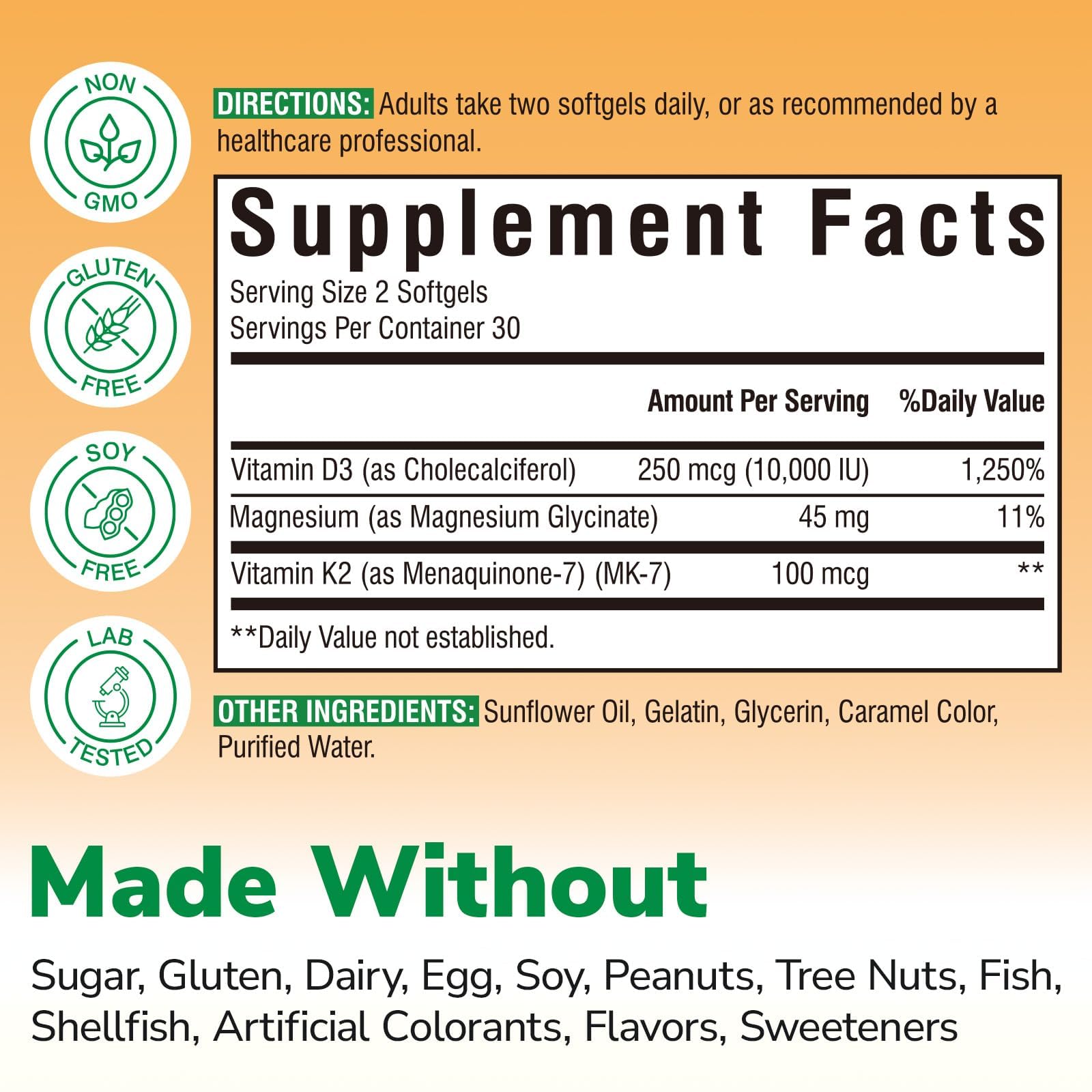 Vitalibre Vitamin D3 K2 10000 IU + Magnesium Glycinate, 60 Mini Softgels — Amazon image 2