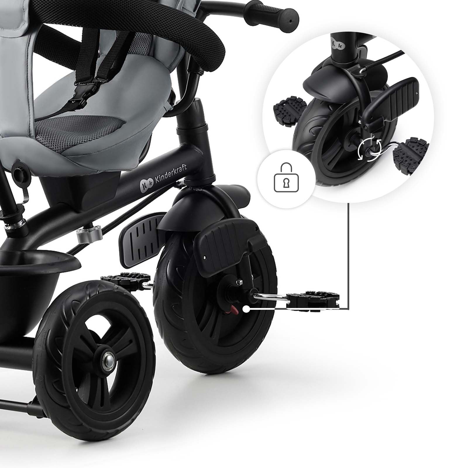 Kinderkraft Freeway 2, Triciclo Evolutivo para Bebé, Asiento Giratorio 360°, Pedales Libres, Arnés de 3 Puntos, Freno Central, 9 Meses a 5 Años, Rosa