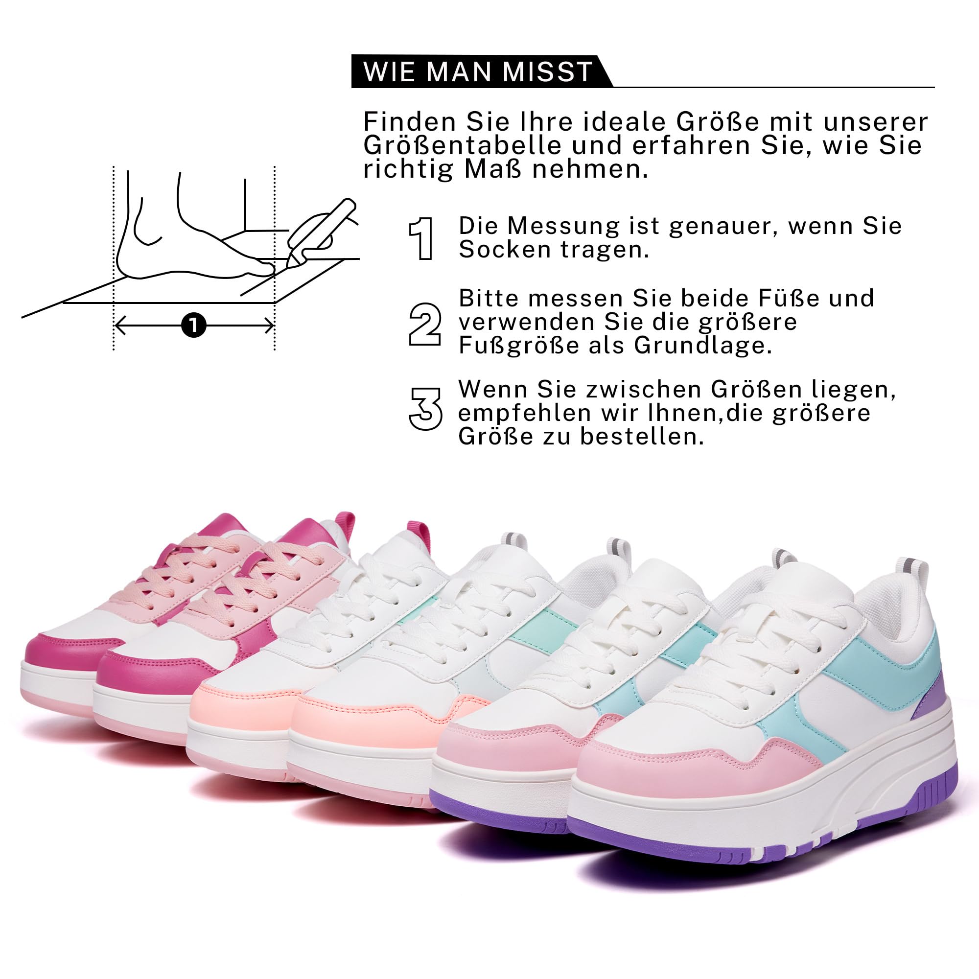 Mädchen Damen Schuhe mit Rollen Skate, Sneakers mit abnehmbaren Rädern Sportschuh