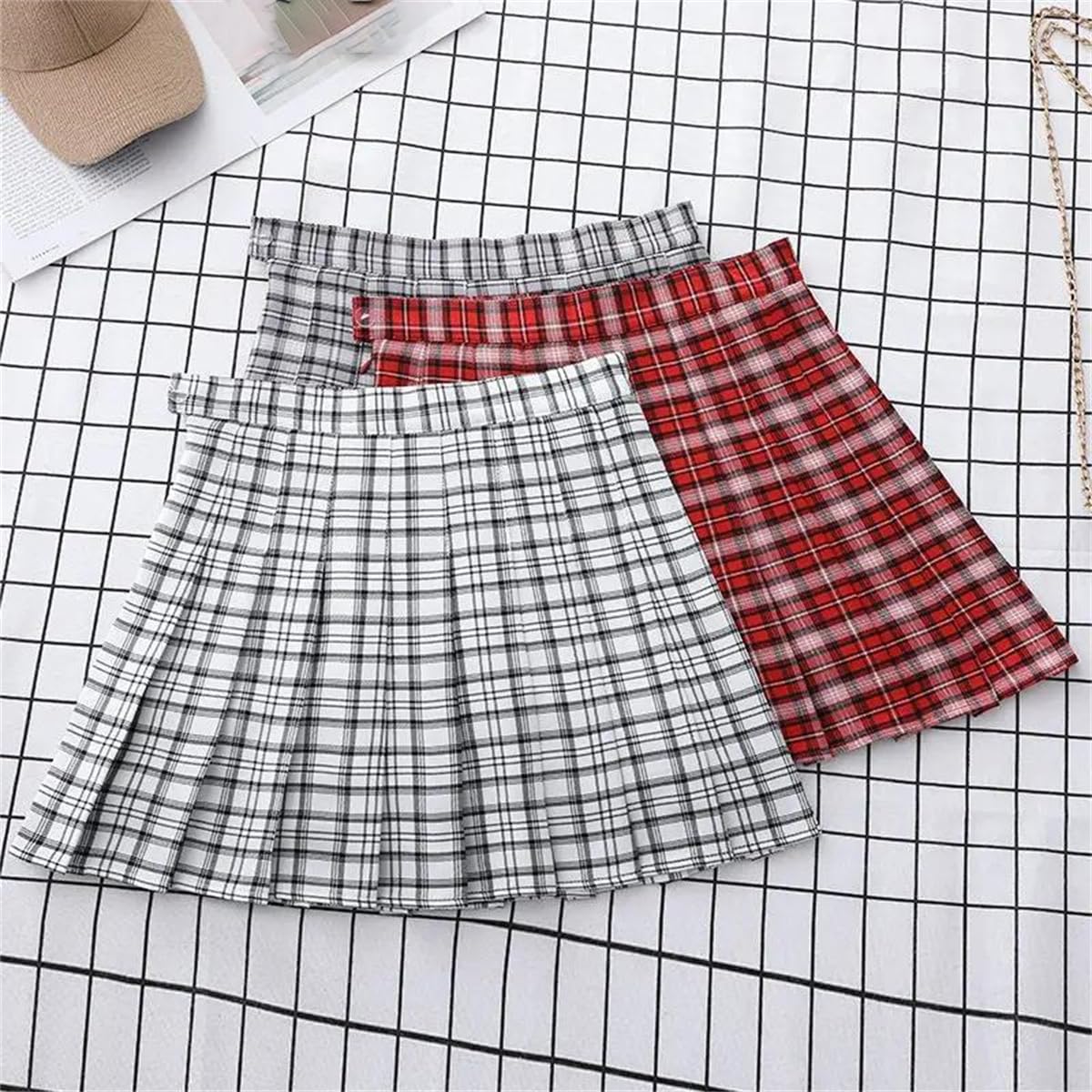 Gonne A Pieghe Scozzesi Rosse Mini Gonne A Trapezio Estive alla Moda da Donna