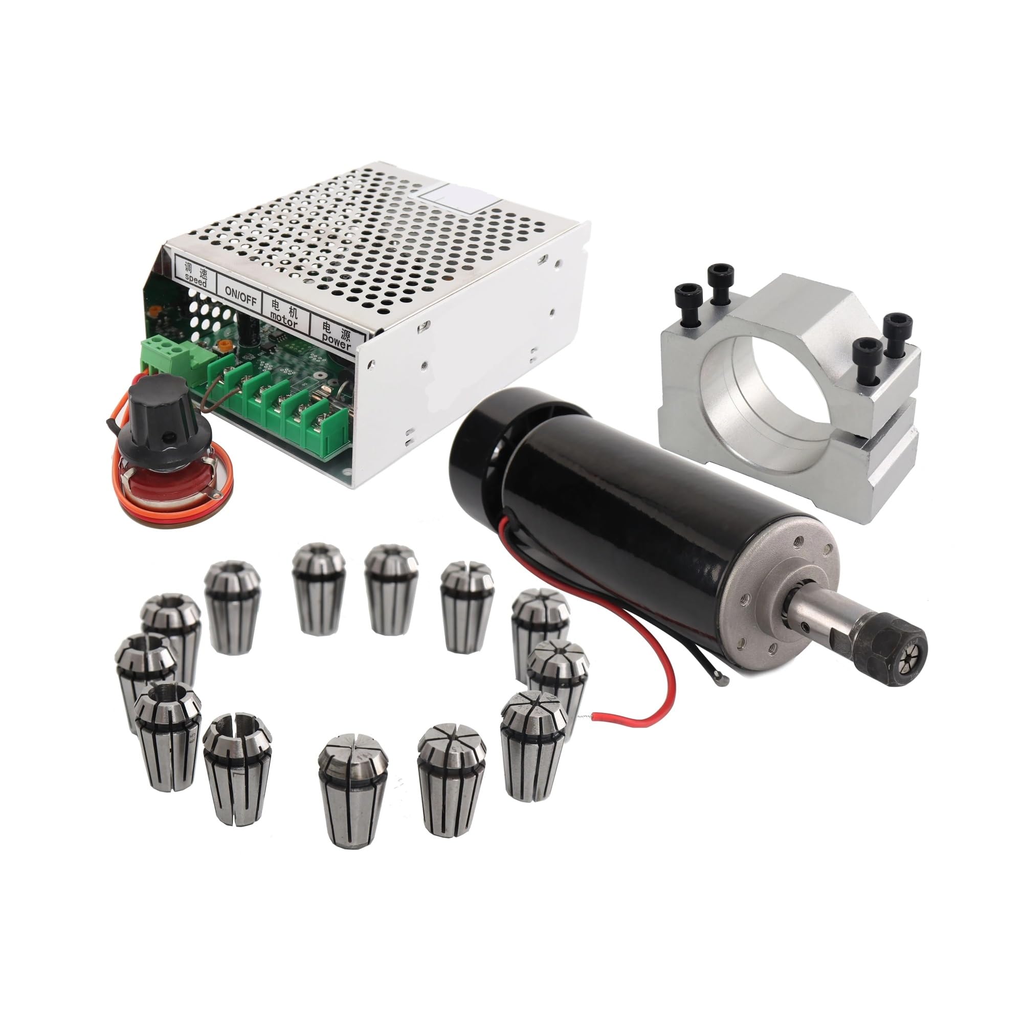 52mm Clamps Air Cooled 0.5kw Air Cooled Spindle ER11 Chuck CNC 500W Spindle Motor + Power Supply Speed Governor for CNC milling