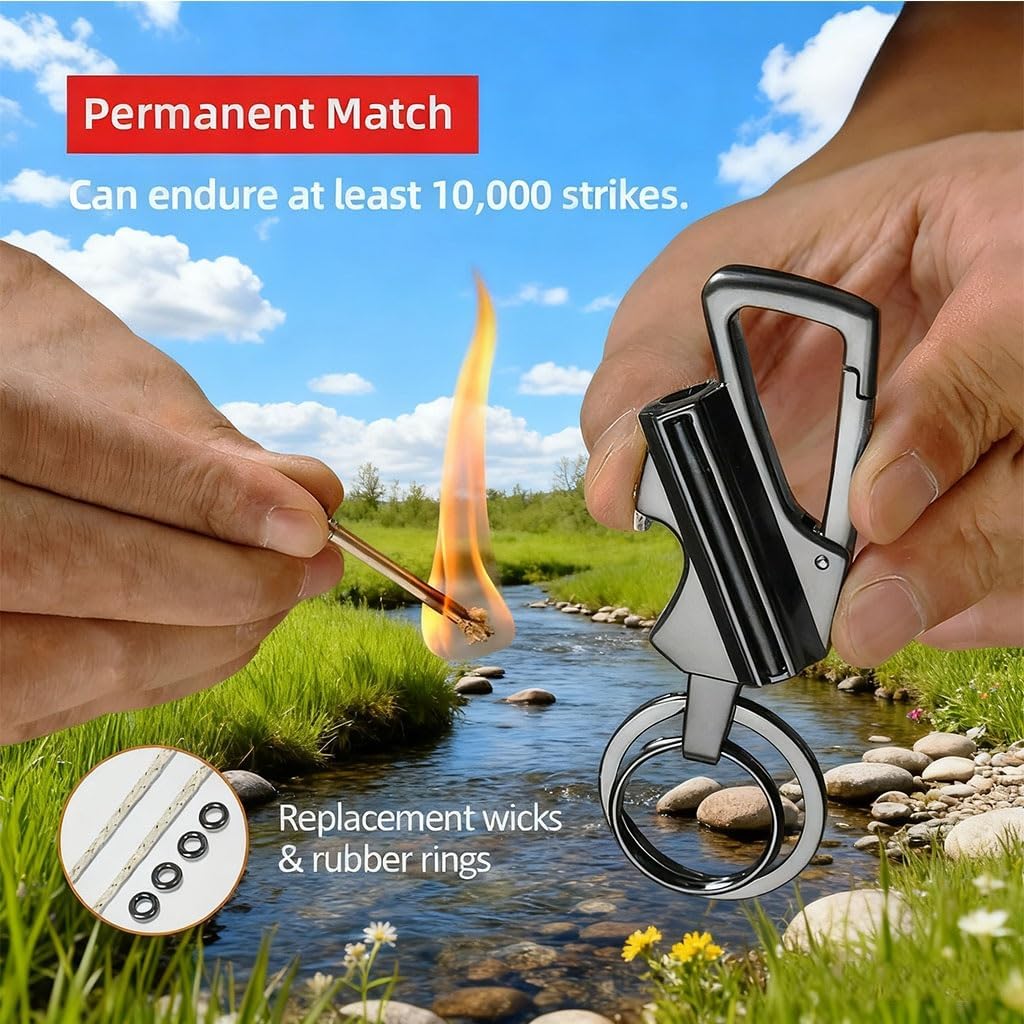 Permanent Match Infinity Keychain Lighter Kerosene Refillable Multitool Bottle Opener Waterproof for Outdoor Camping(2pack e)