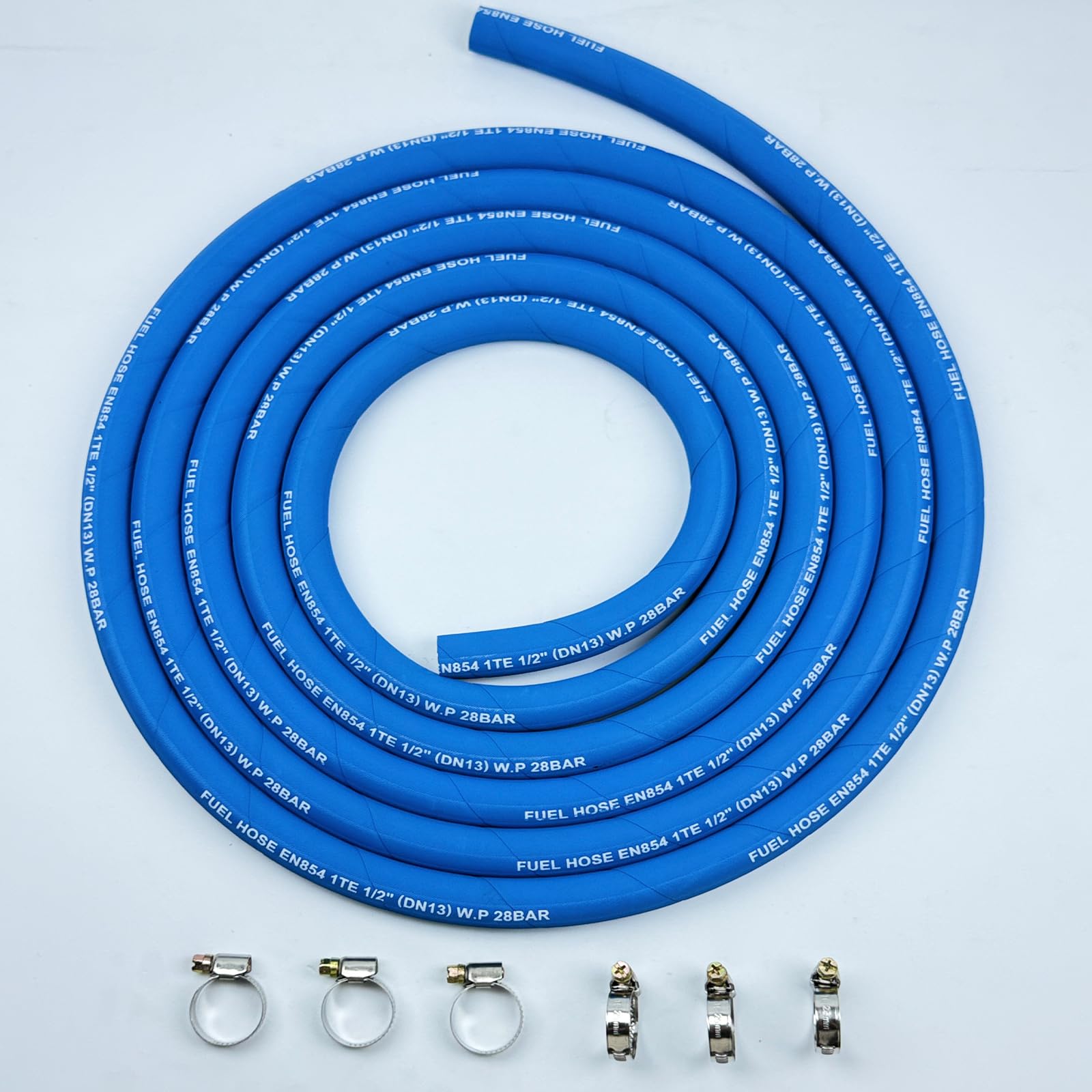 15FT Fuel Line Hose 1/2" 13mm High Pressure Hose 2.8Mpa 400PSI for Fuel Systems Engines Tube Hose Blue Multiple Size Options(Attached Hose Clamp)