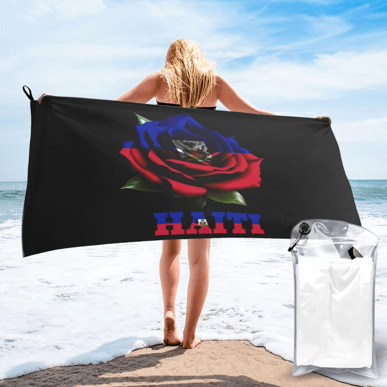 Serviette de plage drapeau Haïti en microfibre légère pour vos séances de natation en piscine