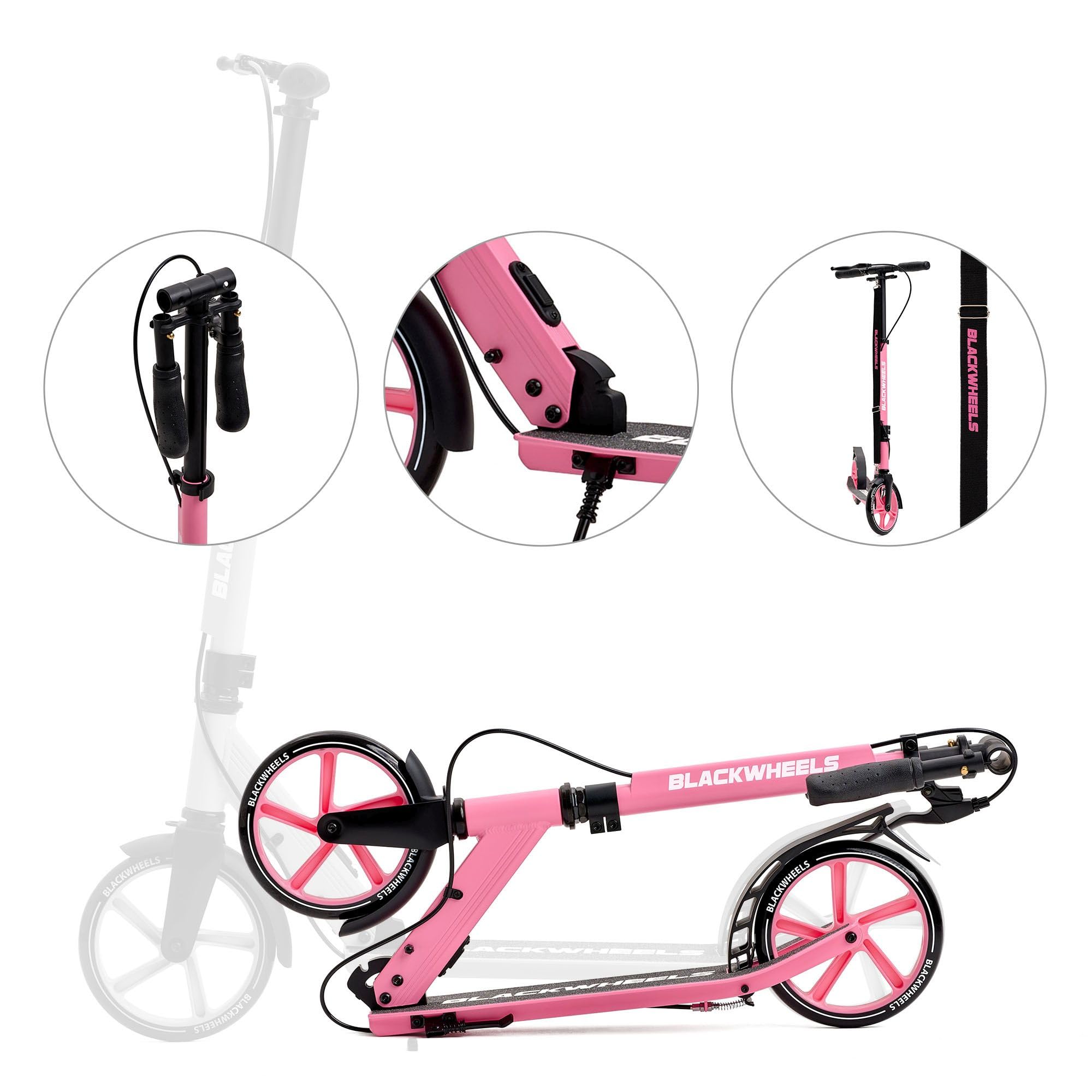 Blackwheels Orio Monopattino Pieghevole da Città – Ruote Grandi 200mm, Regolabile, Leggero in Alluminio, Cinghia Trasporto, Deck Antiscivolo, ABEC 7, Comodo per Adulti e Ragazzi