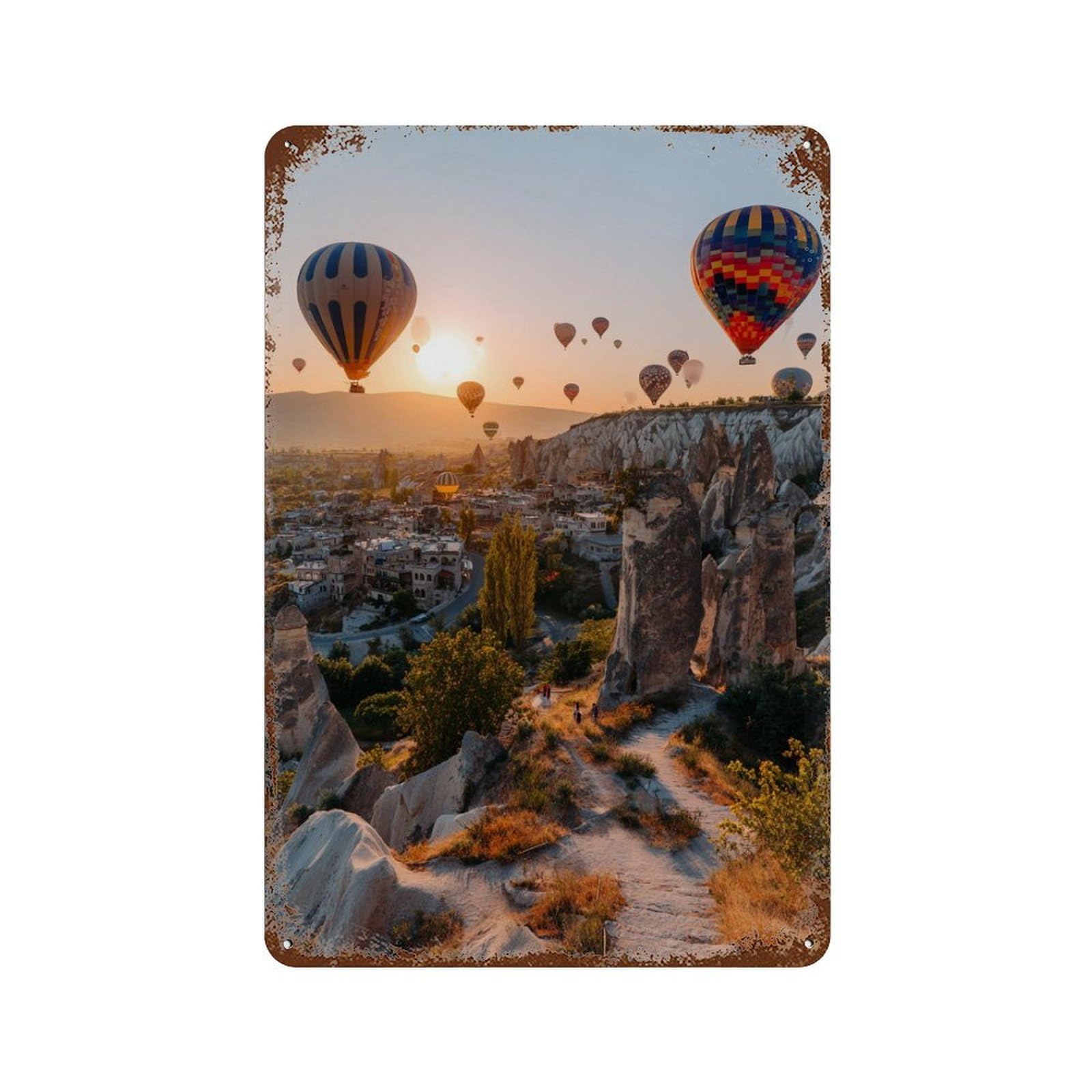 Cappadocia Balloon Ride Decorative Tin Sign 11.8"x7.9", Farmhouse Wall Decor for Garage, Bar And Workshop Decor