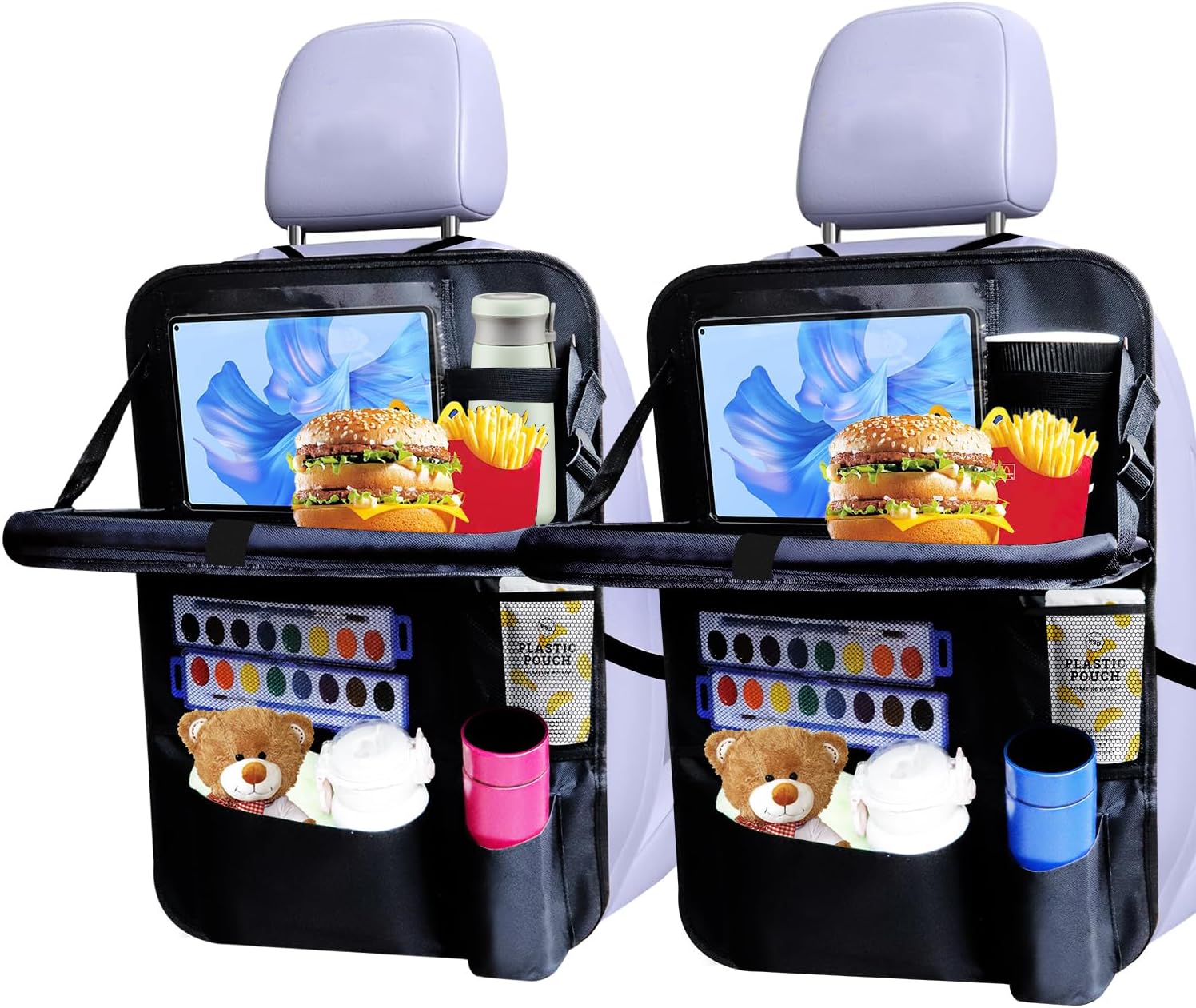 Backseat car organizer(2-Pack),9 storage pockets, car organizer with tablet holder,Car travel essentials for long trips，Car organizers and storage