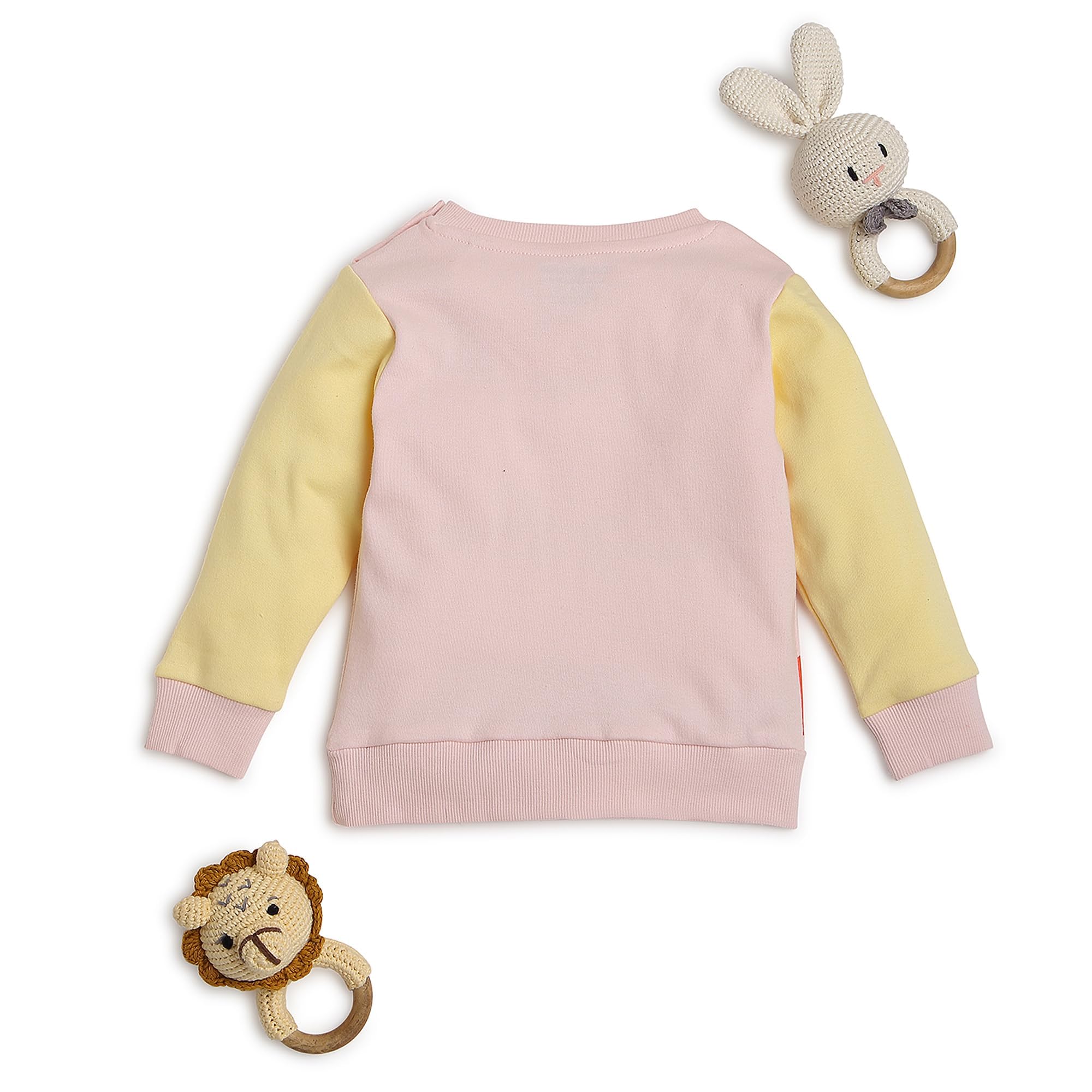 Bontots Organic Cotton Baby Sweatshirt - Meow Magic - Soft & Cozy - Pink/Yellow (2-3Y) 1