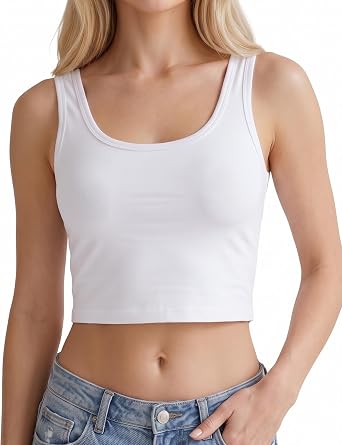 AURUZA Womens Cotton Crop Top U Neck Sleeveless Soft Basic Tank Top, Slim Fit Cute Summer Vest for Daily Wear