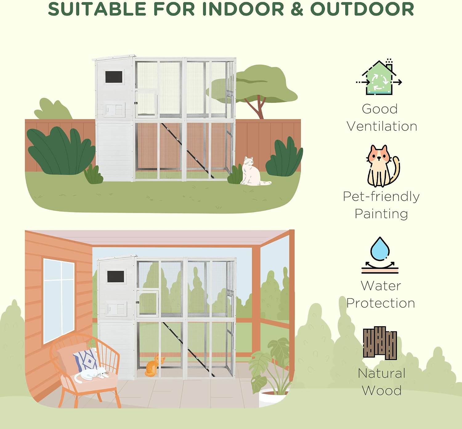 review PawHut Outdoor Catio, Cat House Wooden Feral Cat Shelter, Cat Cage with Platforms, Waterproof Asphalt Roof, Ramps, 77