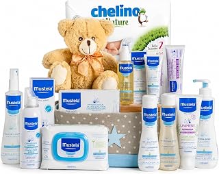Canastilla Bebé Super Pack | Cesta Regalo Bebé y Recien Nacido | Higiene y Baño con Peluche Osito Beige, Gel, Champú, Colonia, Bálsamo, Aceite Masaje, Toallitas y Pañales (Azul)