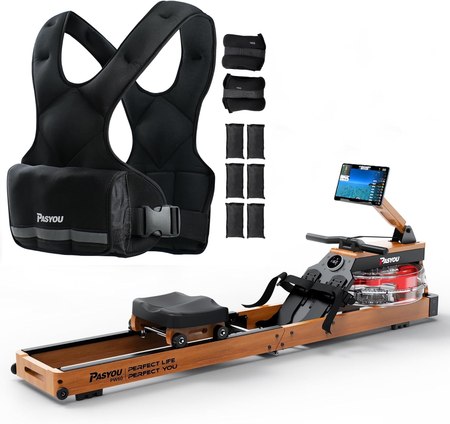 PASYOU Foldable Water Rowing Machine PW60 and Adjustable Weighted Vest PL20