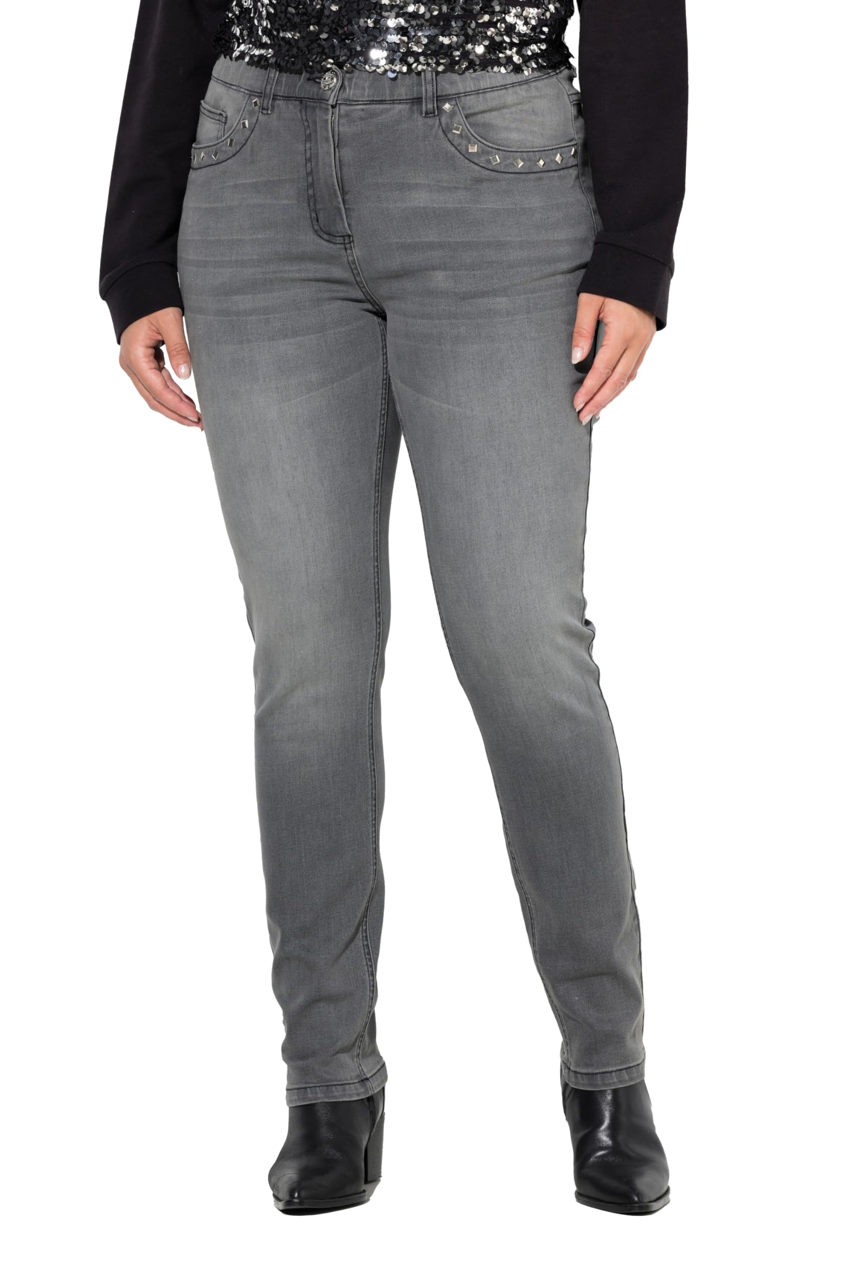 Ulla Popken Damen große Größen Übergrößen Plus Size Jeans Sarah, Ziernieten, schmales Bein, Komfortbund 844962