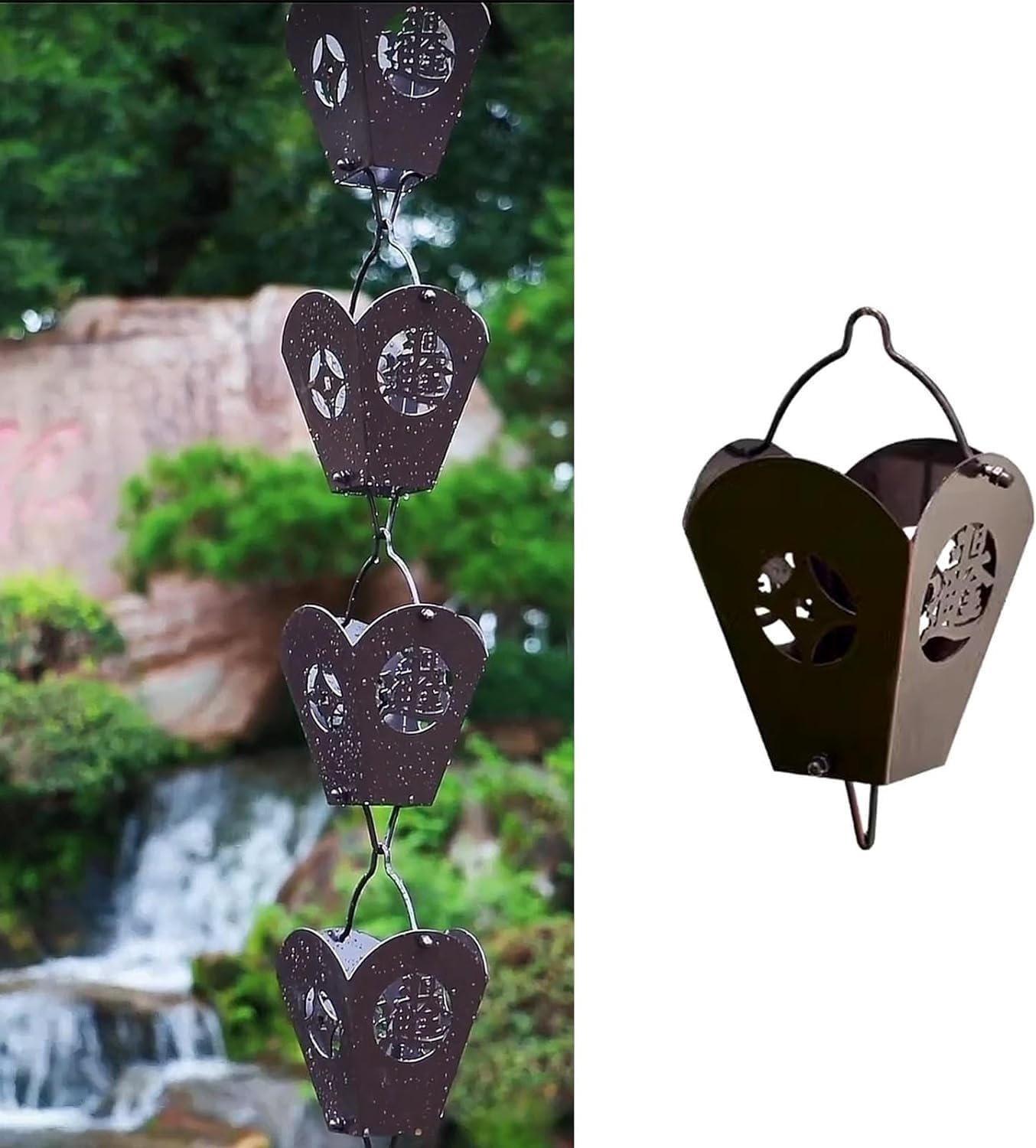 Rain Chain Outdoor Eaves Drainage Rain Catcher, Square Rain Collector Cups Rain Chain for Home Display(Style2,240cm/8ft)